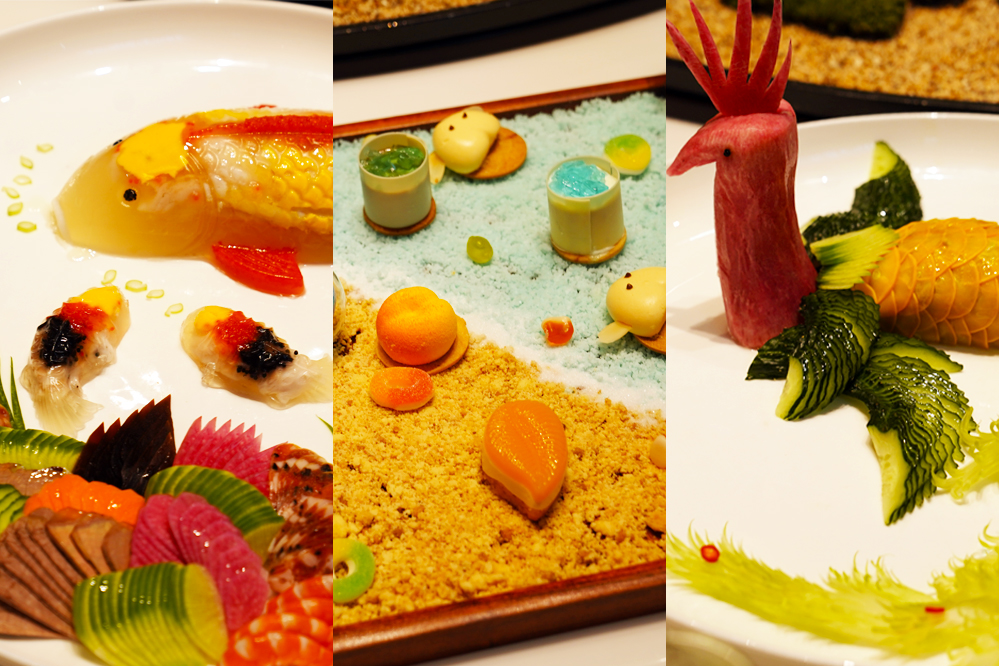 大觀樓長聯(lián)宴。從左至右依次為翠羽丹霞、四圍香稻、西翥靈儀。供圖